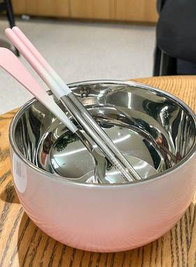 不锈钢筷勺子家用渐个层色双层热餐具隔套组人专碗用一550301碗一