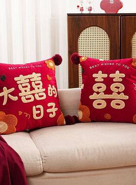 次日达新喜抱枕结婚一对婚庆婚房布字置套婚装送新人礼物客礼厅沙