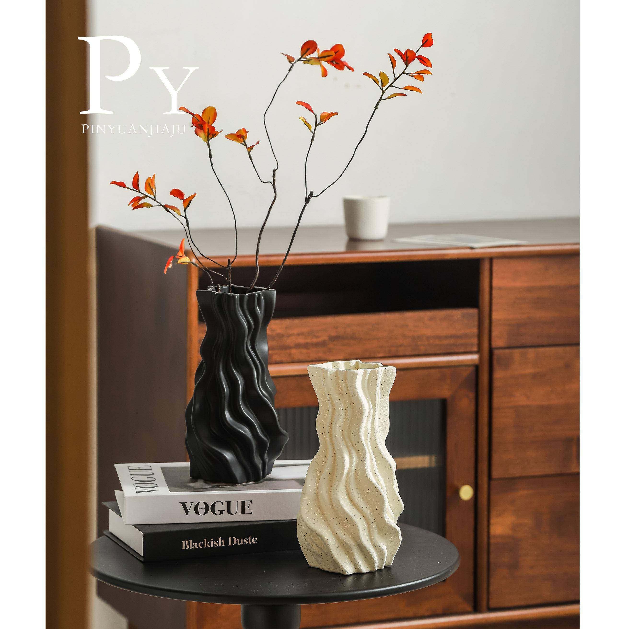 现代简约复古术花皱花瓶796仿真花个性褶高颜器值陶瓷艺花器民宿,家居饰品,花瓶,淘宝优惠券,粉丝福利购,淘宝优惠卷