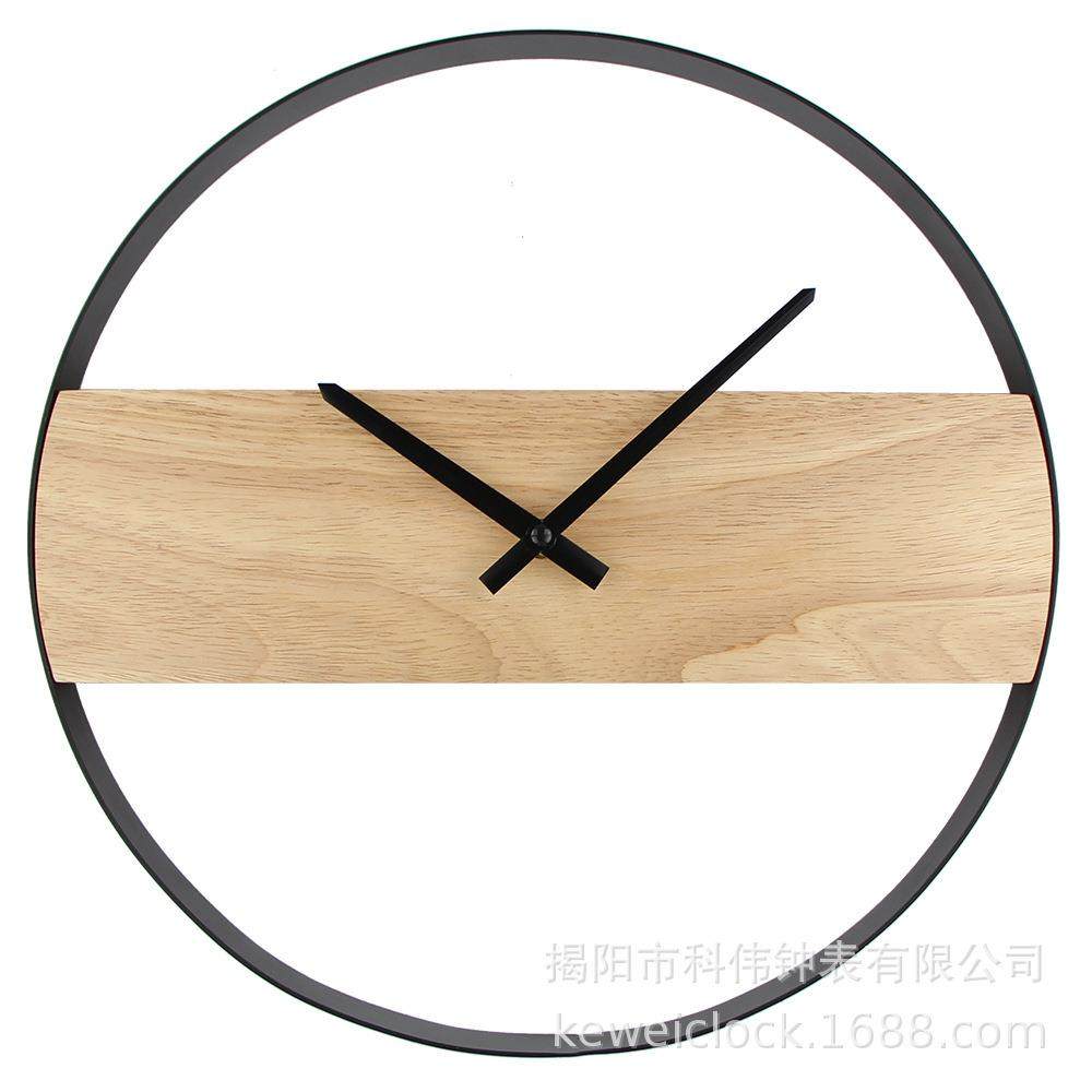 创意简约铁艺木制挂钟客厅家用木质钟表石英时钟时尚墙钟挂表包邮