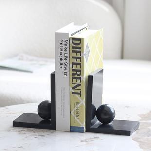 大理石圆珠书档摆件北欧样板间书靠书立书夹桌面工艺品家居装 饰品