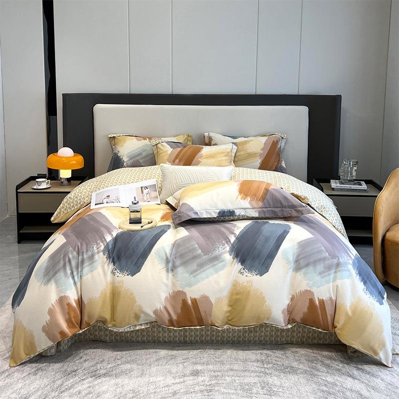 秋冬加厚四件套纯棉简约印花磨毛床单被套床上用品四件套南通家纺