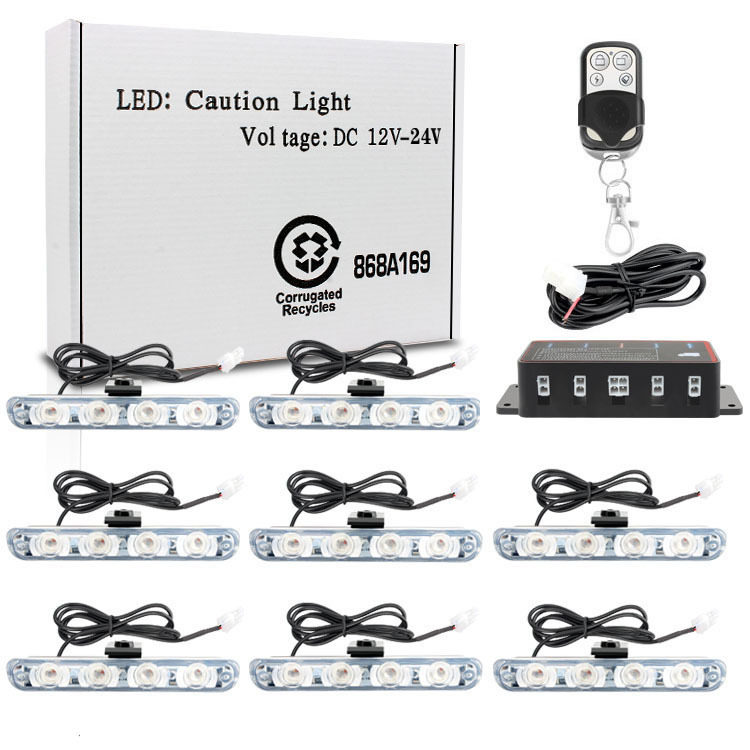 一拖八LED中网爆闪警示灯12V
