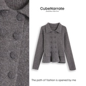 枋叙 气质鱼尾 双排扣翻领针织毛衣CN1224D078