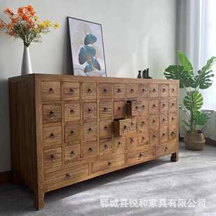 风化自然纹理老榆木餐边柜老门板多格收纳柜中式老榆木靠墙储物柜