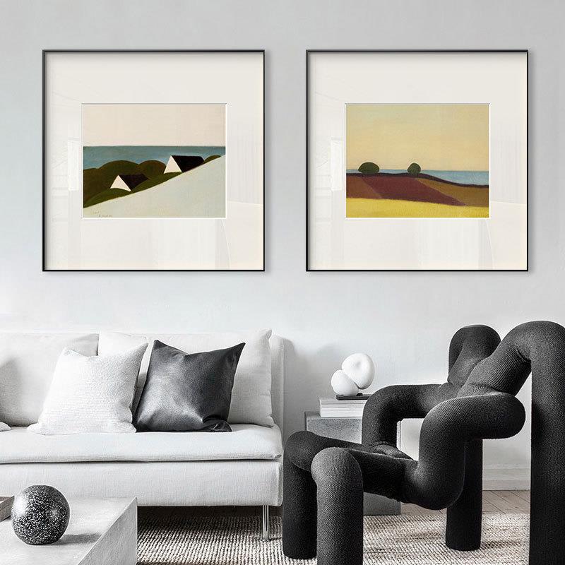 现代简约海边风景餐厅装饰画文艺桌面画客厅挂画小众留白卡纸壁画