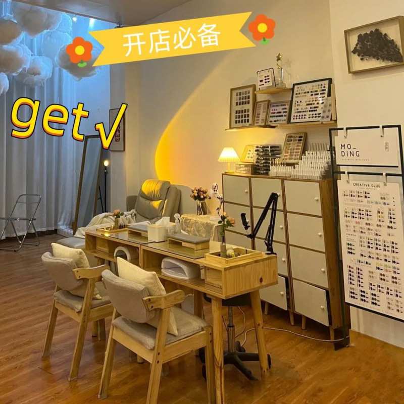 网红实木美甲桌子带吸尘器美甲店桌椅套装一套日式高级轻奢美甲台