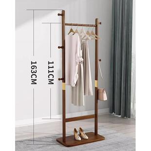 实木衣帽架简易落地卧室挂衣架家用立式加高网红挂衣杆室内挂包架