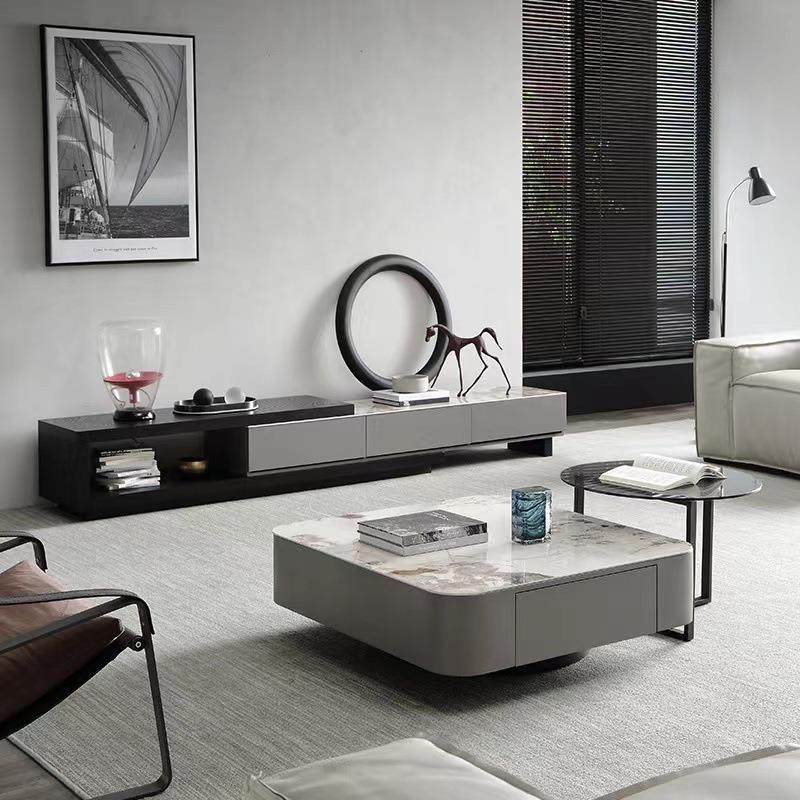 轻奢现代简约岩板茶几意式极简茶几电视柜组合设计师客厅成套家具