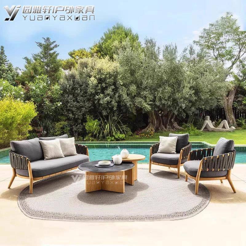 北欧户外柚木沙发庭院藤编沙发茶几组合阳台露天别墅花园藤椅防水