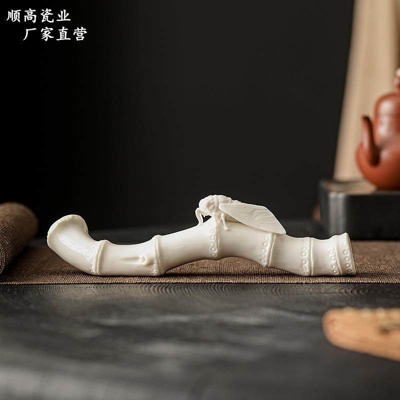 四季堂羊脂玉瓷茶桌摆件香插茶宠书房创意多功能陶瓷笔搁笔架