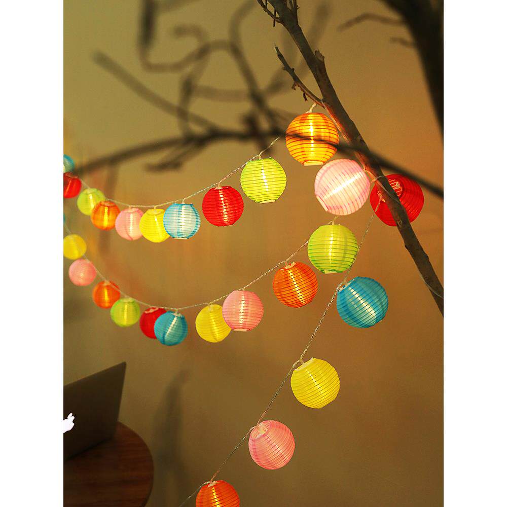 小灯笼串新年庭院小挂饰迷你阳台中秋户外防水装饰灯串彩色太阳能