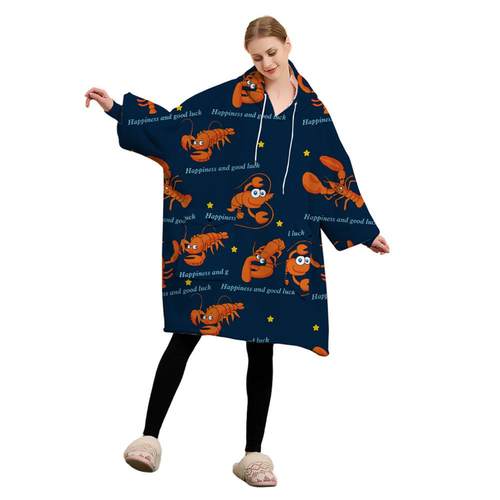 热销法兰绒夏尔巴连帽懒人可穿毯居家休闲加厚大码套头衫