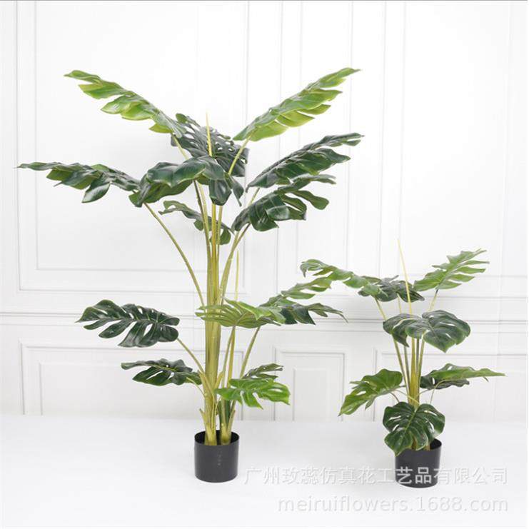 仿真龟背竹盆栽室内客厅民俗装饰北欧植物手感龟背叶子盆栽