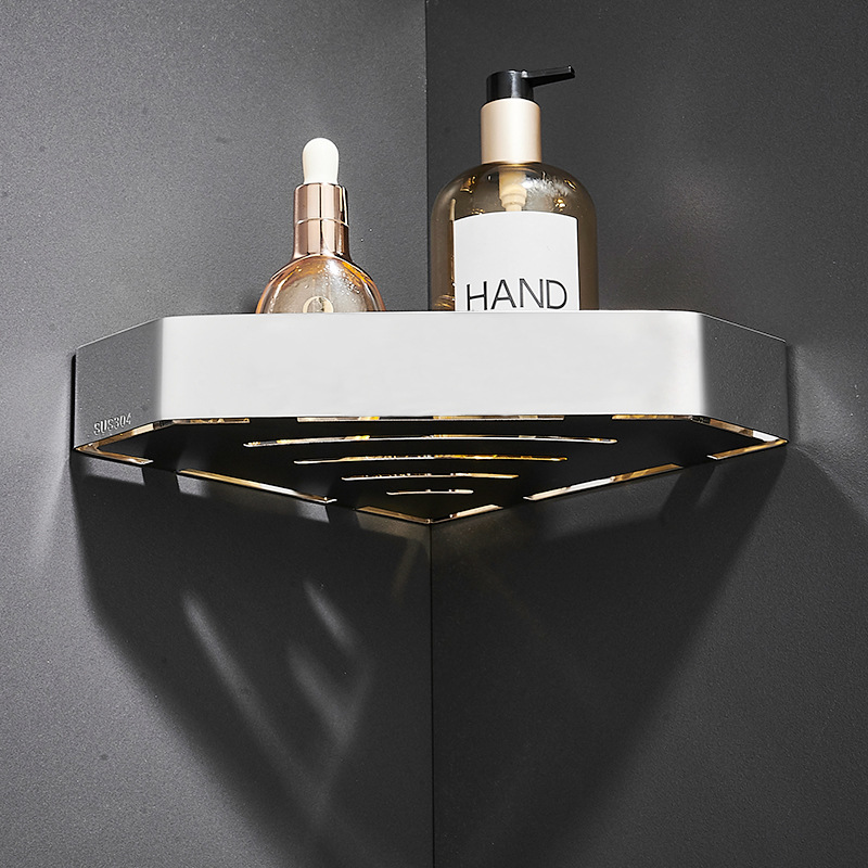 304不锈钢钻石三角篮浴室 加厚壁挂式墙角打孔收纳架沥水篮置物架