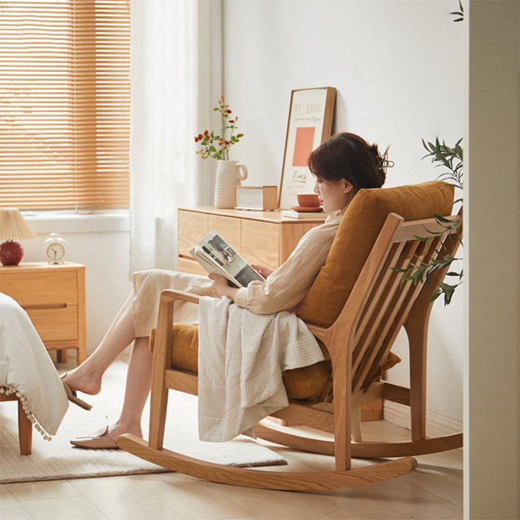 家用阳台单人实木摇摇椅大人午睡椅逍遥椅橡木沙发椅休闲懒人躺椅