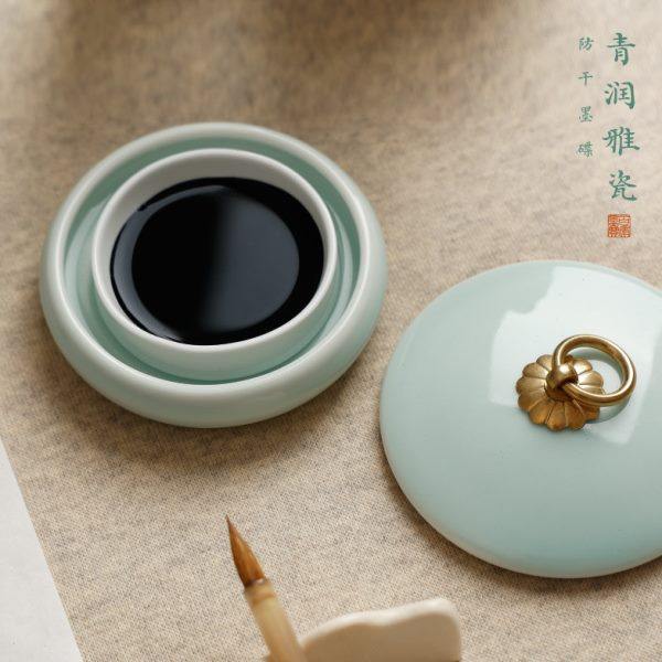 青润雅瓷 火锅砚台带盖防干墨碟瓷器摆件存墨书法用品文房,文具电教/文化用品/商务用品,文房四宝,淘宝优惠券,粉丝福利购,淘宝优惠卷