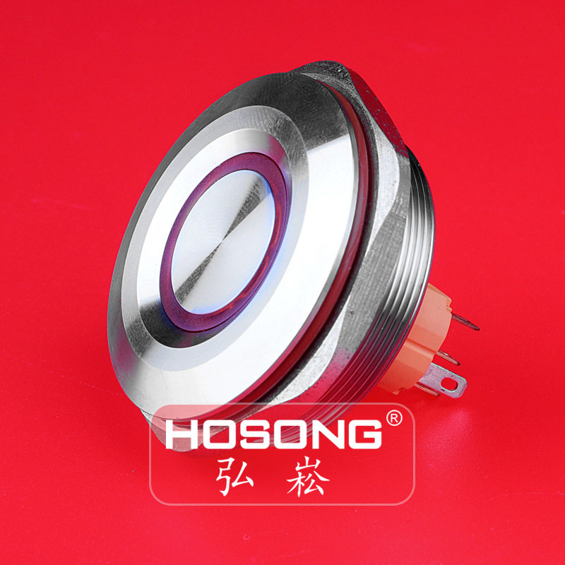 40mm金属按钮开关环形防水带灯自复自锁HOSONG弘崧按钮