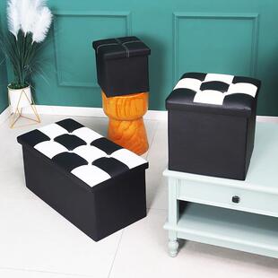 pu皮革带扣子收纳凳子储物凳可坐成人折叠多功能皮凳