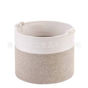 平度棉绳收纳篮筐中号脏衣拼色棉线绳编织收纳筐收纳袋可折叠