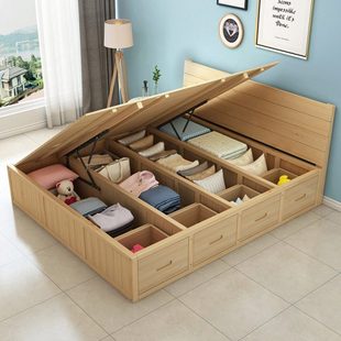 定制实木高箱储物床单人双人床1.8米气压箱体收纳床榻榻米地台床