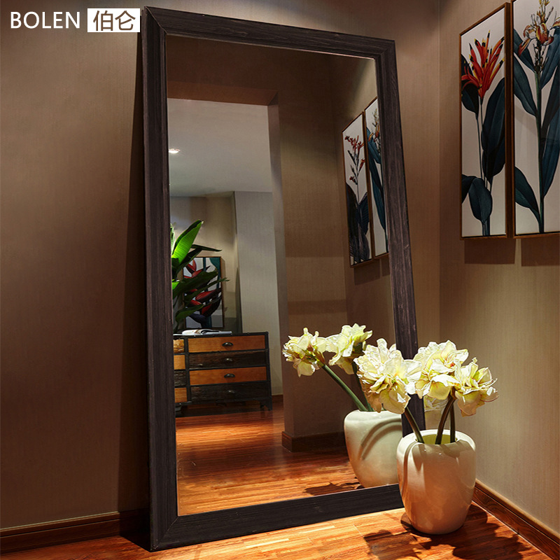 欧式美式穿衣镜实木全身镜复古风落地镜家用服装店木质大镜子挂墙