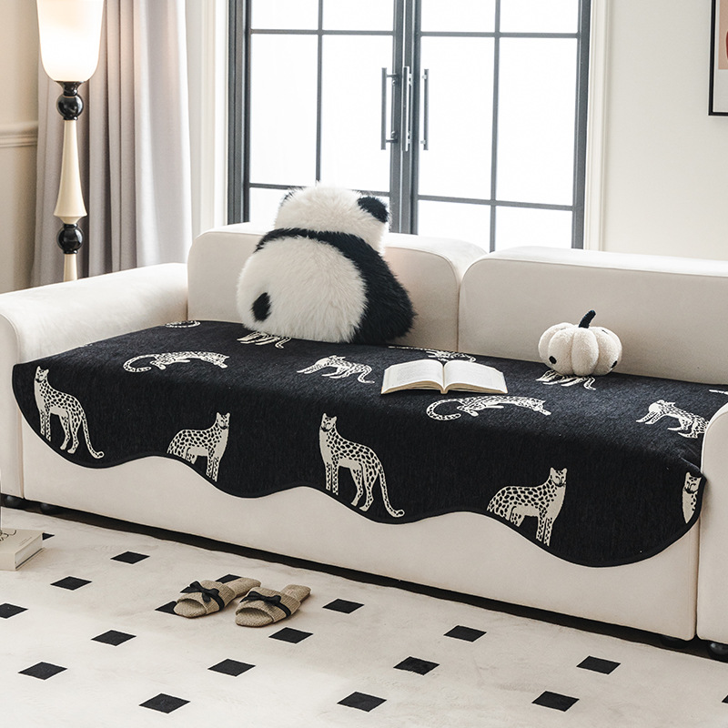 猎豹雪尼尔不规则异形沙发垫子四季通用防猫抓客厅直排沙发盖布巾