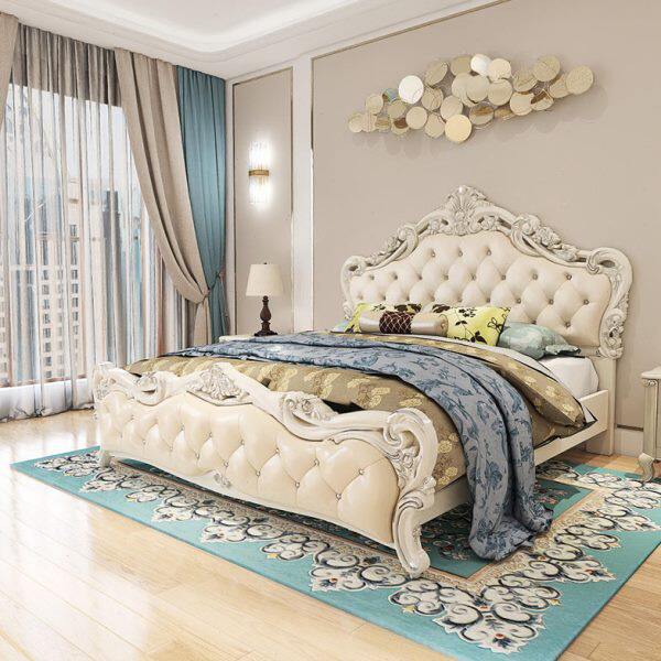 莎伦诗欧式床双人床实木现代简约主卧高端家具皮床法式公主床婚床