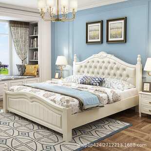 美式白色实木床现代简约主卧婚床1.8米双人床1.5单人小户型储物床