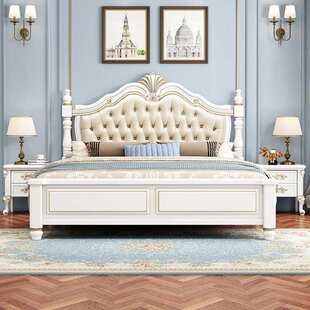 高级主卧床美式实木双人床1.8米主卧婚床现代简约欧式轻奢储物床