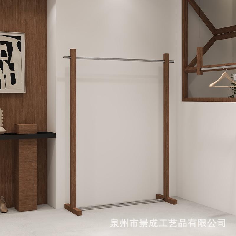 服装展示陈列中岛落地不锈钢挂衣杆转印胡桃木纹色复古女装店货架