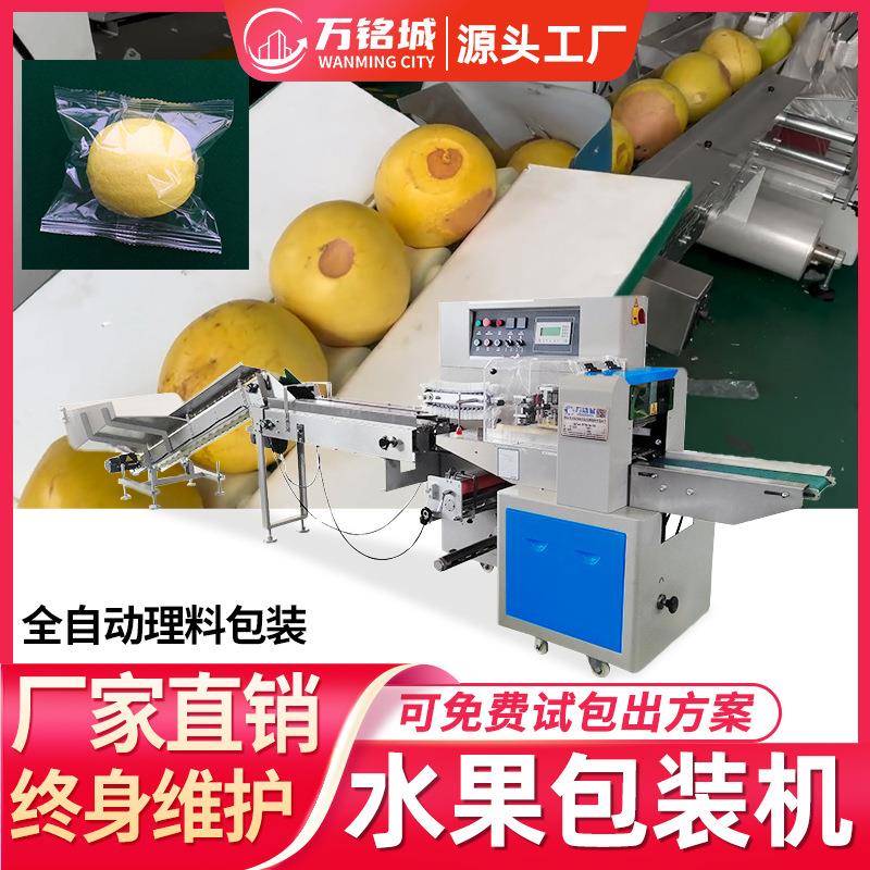 新款水果全自动包装机贴标打码套袋打包机柚子橘子枕式包装机
