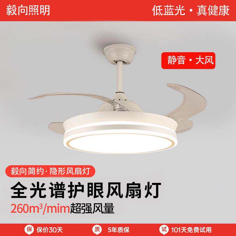 现代简约吊扇灯客厅带电风扇吊灯一体家用餐厅卧室48寸隐形风扇灯