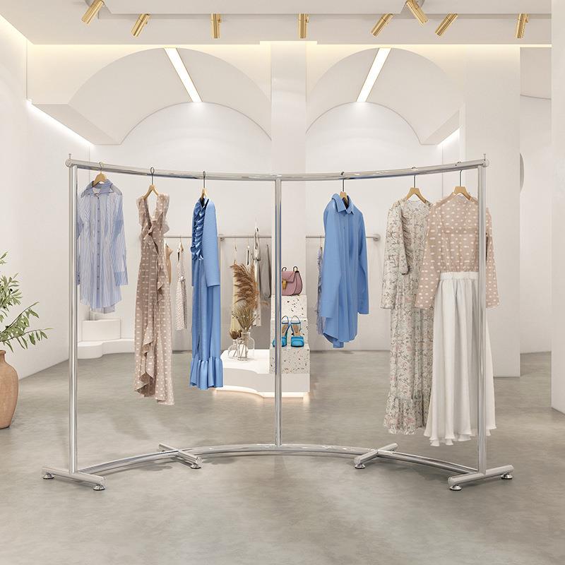 服装店展示架不锈钢落地式弧形挂衣架男女童装店专用陈列货架挂包