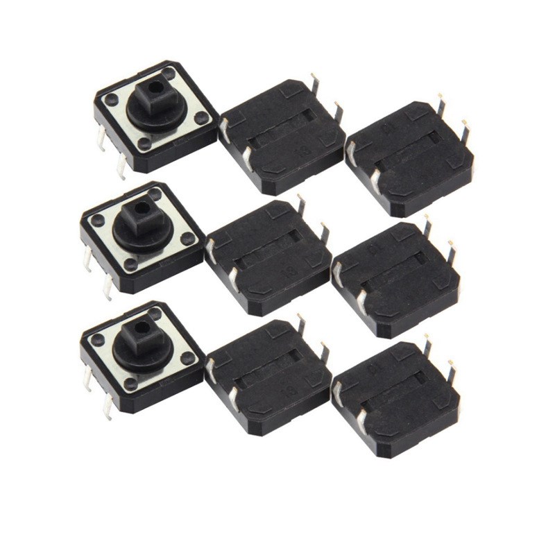 轻触开关12*12*7.3方头立式四脚插件DIP黄头/黑色微动按键-合德来