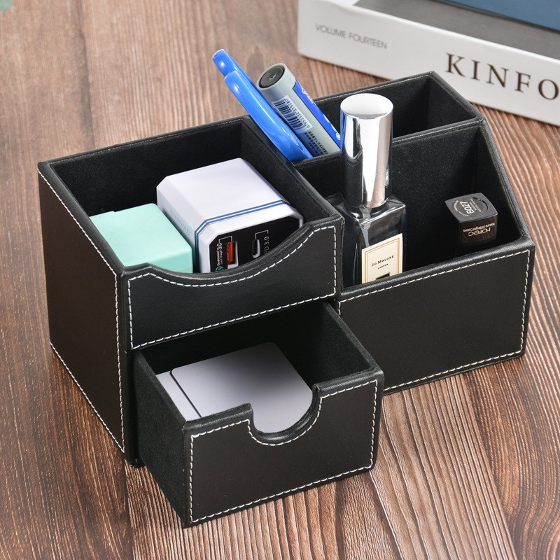 创意多功能皮革纸巾盒 桌面遥控器收纳盒组织者 时尚抽纸盒