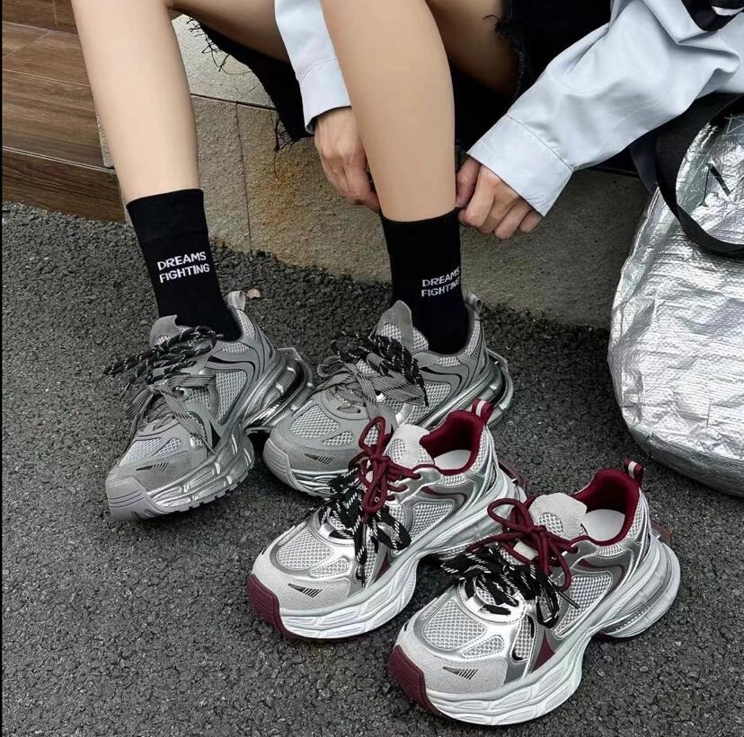 双鞋带老爹鞋透气厚底增高运动鞋