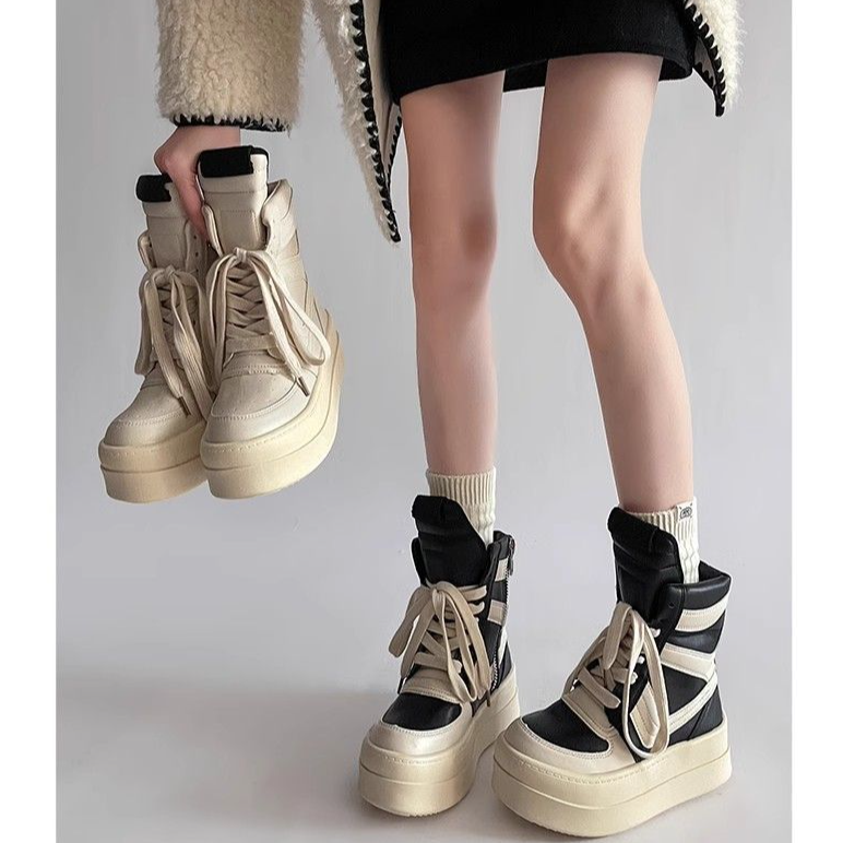 欧美大钩子倒三角厚底高帮鞋