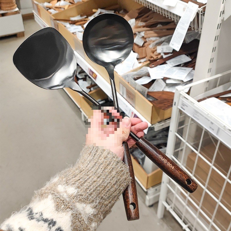 【老板娘自留款】复古钛金304不锈钢锅铲 汤勺 木柄防烫一体新品