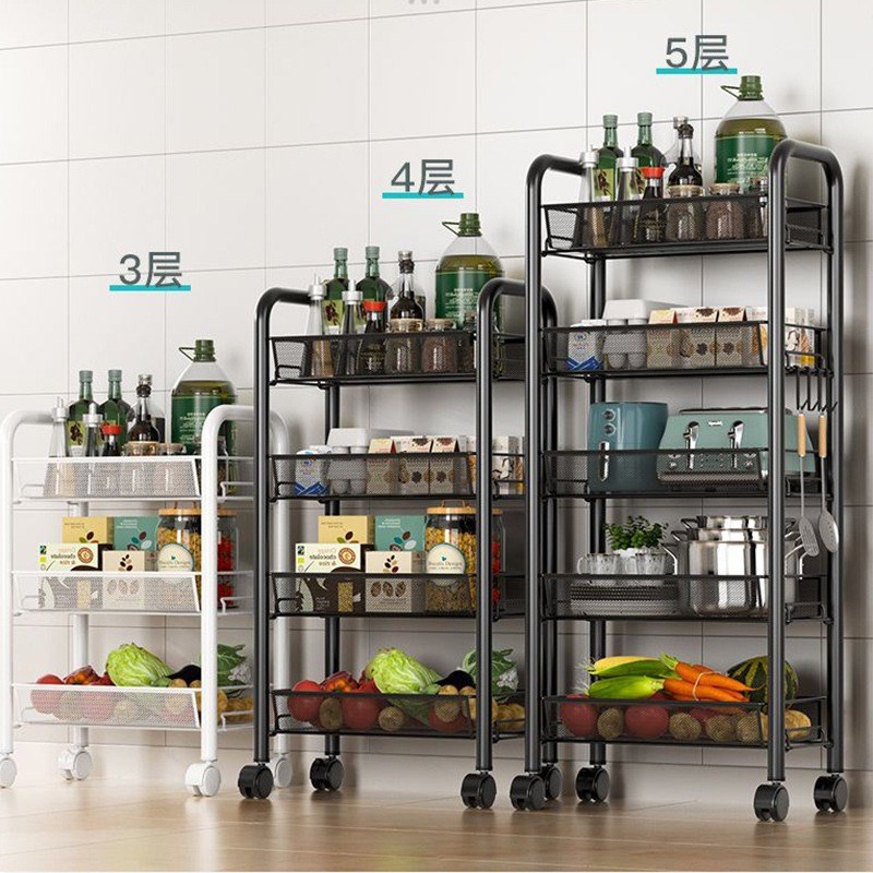 贝石厨房落地置物架多层家用可移动小推车储物架蔬菜篮收纳用品