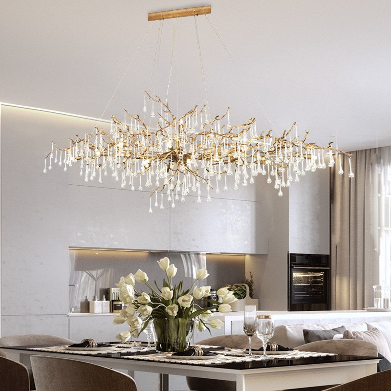 全铜轻奢餐厅客厅水晶设计师款艺术水滴吊灯树枝灯serip枝形吊灯