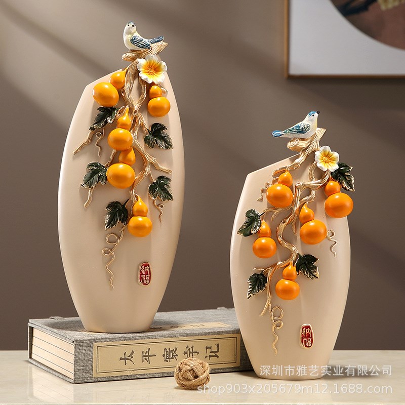 树脂摆件创意客厅玄关酒柜电视柜装饰工艺品葫芦花瓶五福临门