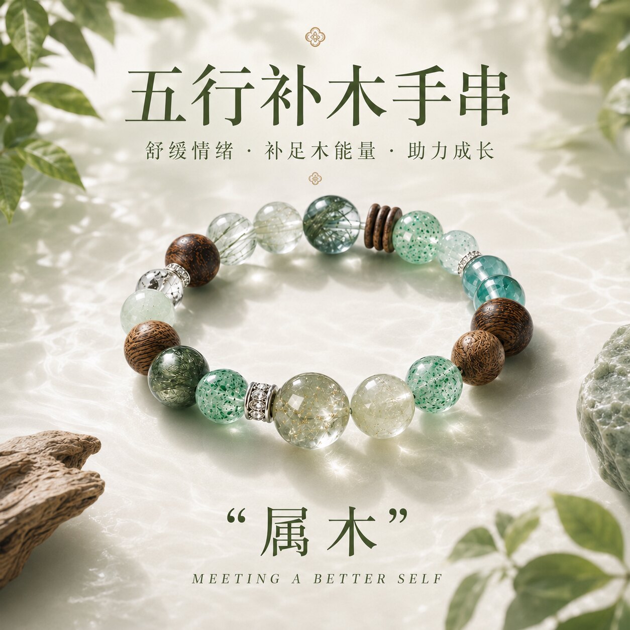 普陀山绿幽灵水晶招财手链图片