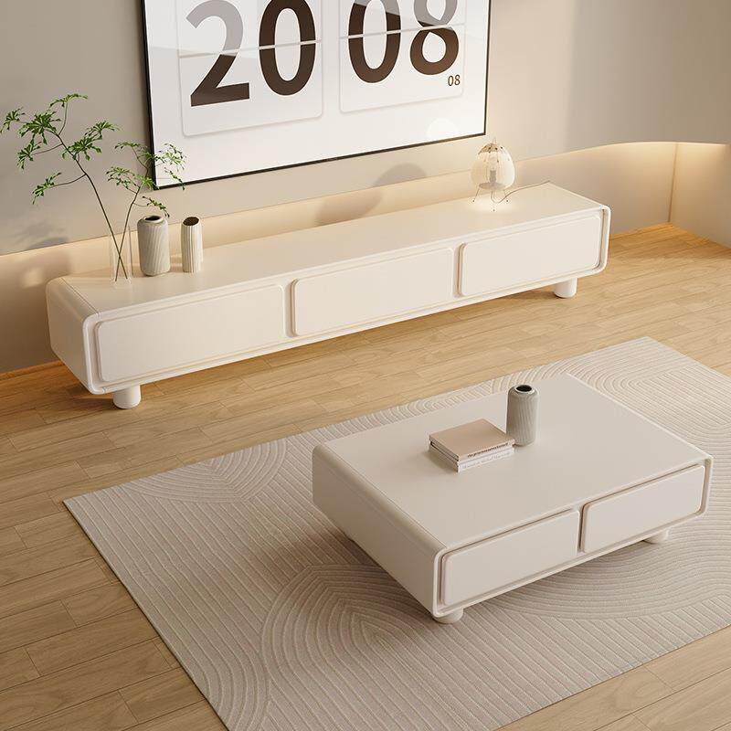 简约现代茶几组合客厅家用小户型极简新品圆角法式奶油风白电视柜