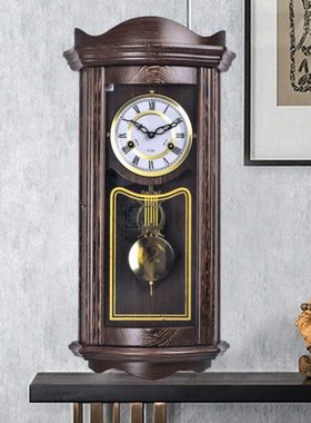 时利恒机械挂钟实木报时钟客厅古典摆钟全铜机芯古典鸡翅木20123