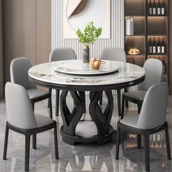 现代简约岩板圆桌家用小户型电磁炉带转盘轻奢实木圆形餐桌椅组合,住宅家具,岩板餐桌,淘宝优惠券,粉丝福利购,淘宝优惠卷