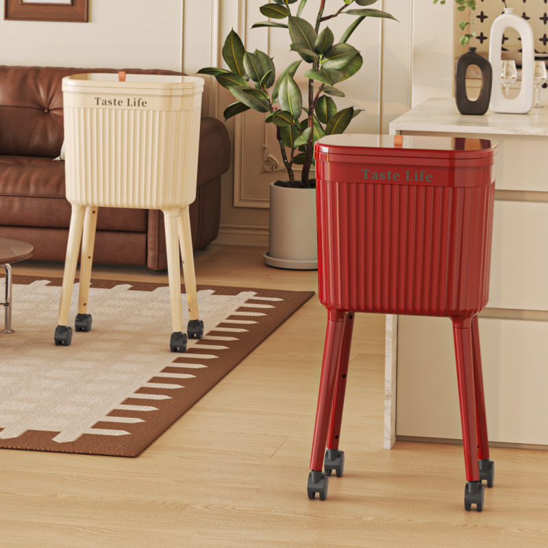 垃圾桶家用2025新款高脚带盖轻奢免弯腰厨房客厅大号带轮移动纸篓