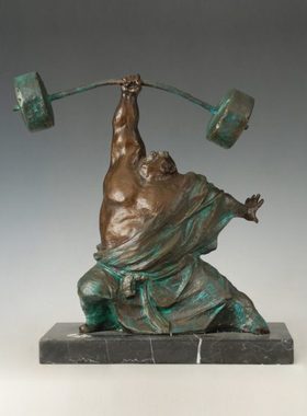 铜雕举重LE033中式武术工艺品酒店校园书房玄关家居桌面摆件包邮