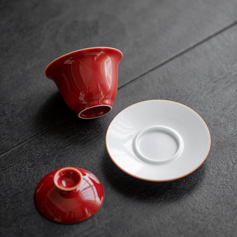 纯色玉泥三才盖碗小容量小号茶杯家用防烫茶具功夫泡茶碗茶具陶瓷