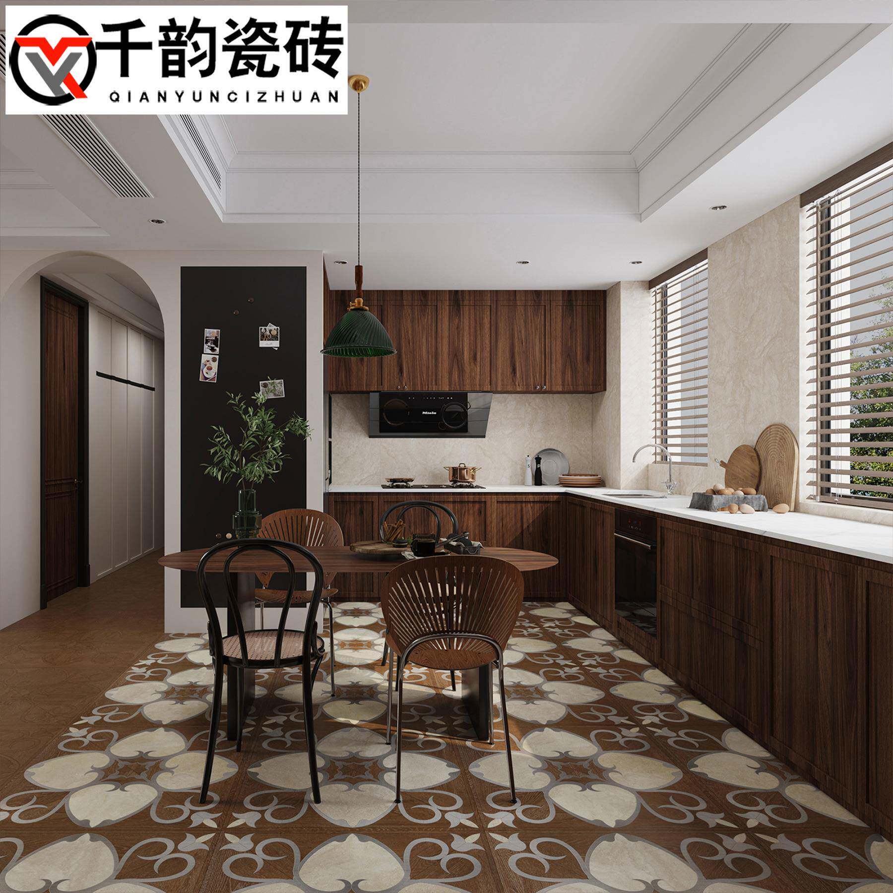 法式复中古风拼花木纹地板瓷砖800x800客餐厅卧室阳台胡桃木纹砖